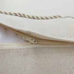 Bronte Collection Beige Silk Slub Patchwork Cushion – Luxury Textured Cotton & Silk Throw Pillow -Daals Store HW CUSH BRONTESILK45 detail3