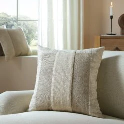 Bronte Collection Beige Silk Slub Patchwork Cushion – Luxury Textured Cotton & Silk Throw Pillow