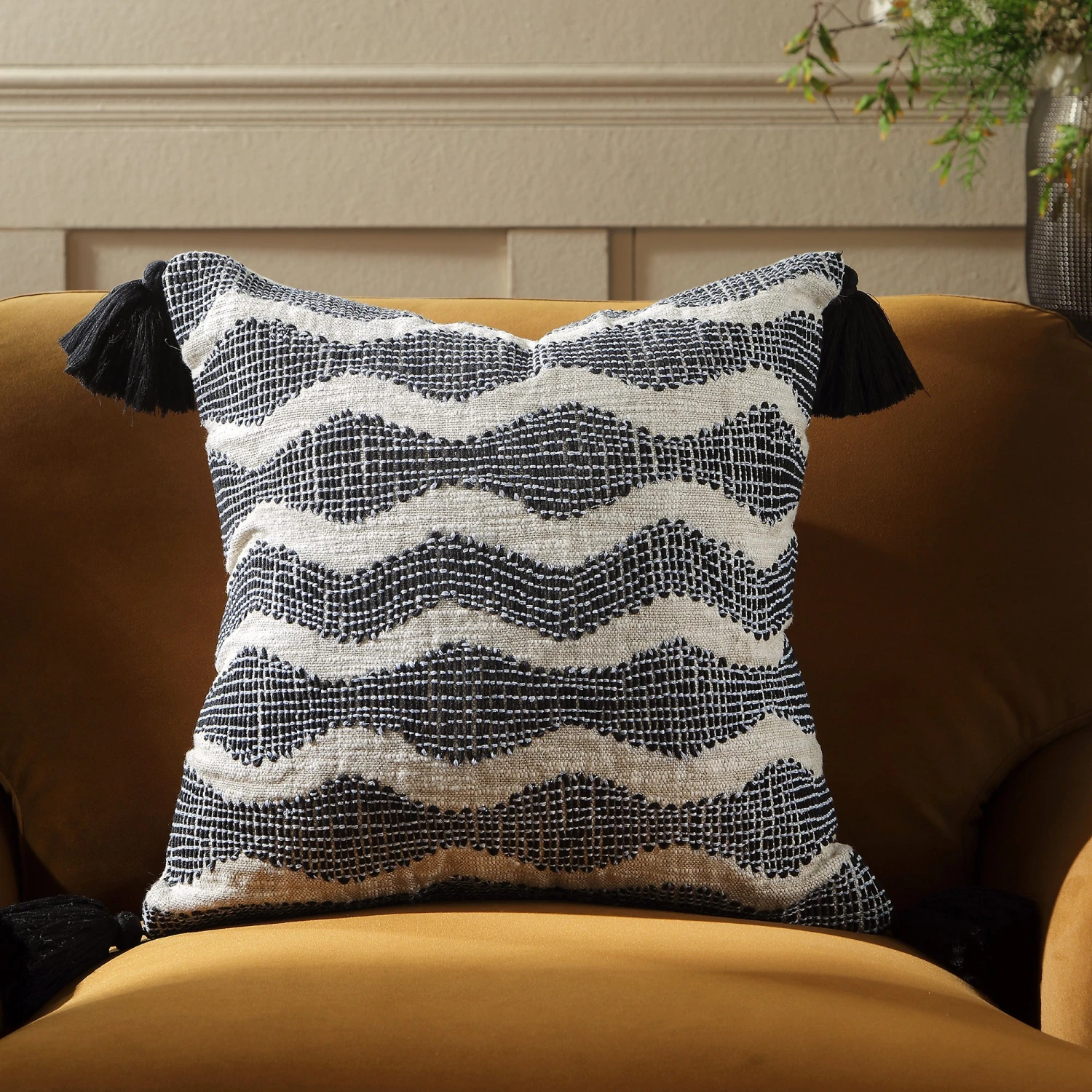 Indigo Collection Capri Navy Cord β Handmade Embroidered Cotton Tassel Cushion 1 Indigo Collection Capri Navy Cord β Handmade Embroidered Cotton Tassel Cushion