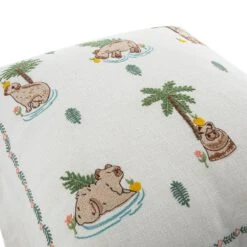 Capybaras and Yuzu Hand Embroidered White Cotton Cushion – Whimsical Animals Series 50x50cm -Daals Store HW CUSH CAPYBARA detail1