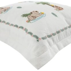 Capybaras and Yuzu Hand Embroidered White Cotton Cushion – Whimsical Animals Series 50x50cm -Daals Store HW CUSH CAPYBARA detail3