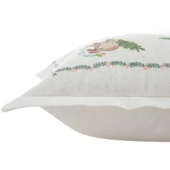 Capybaras and Yuzu Hand Embroidered White Cotton Cushion – Whimsical Animals Series 50x50cm -Daals Store HW CUSH CAPYBARA detail4