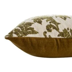 Damask Moss Green Wool Embroidered Cushion – Luxury Scrolled Motif Cotton & Velvet Throw Pillow -Daals Store HW CUSH DAMASK MOSS detail3