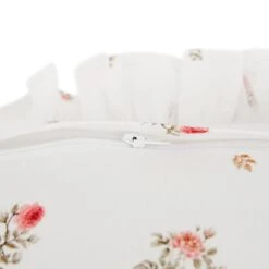 Darcy Rose Ivory White and Pink Floral Embroidered Ruffle Linen Blend Cushion -Daals Store HW CUSH DARCY ROSE detail3