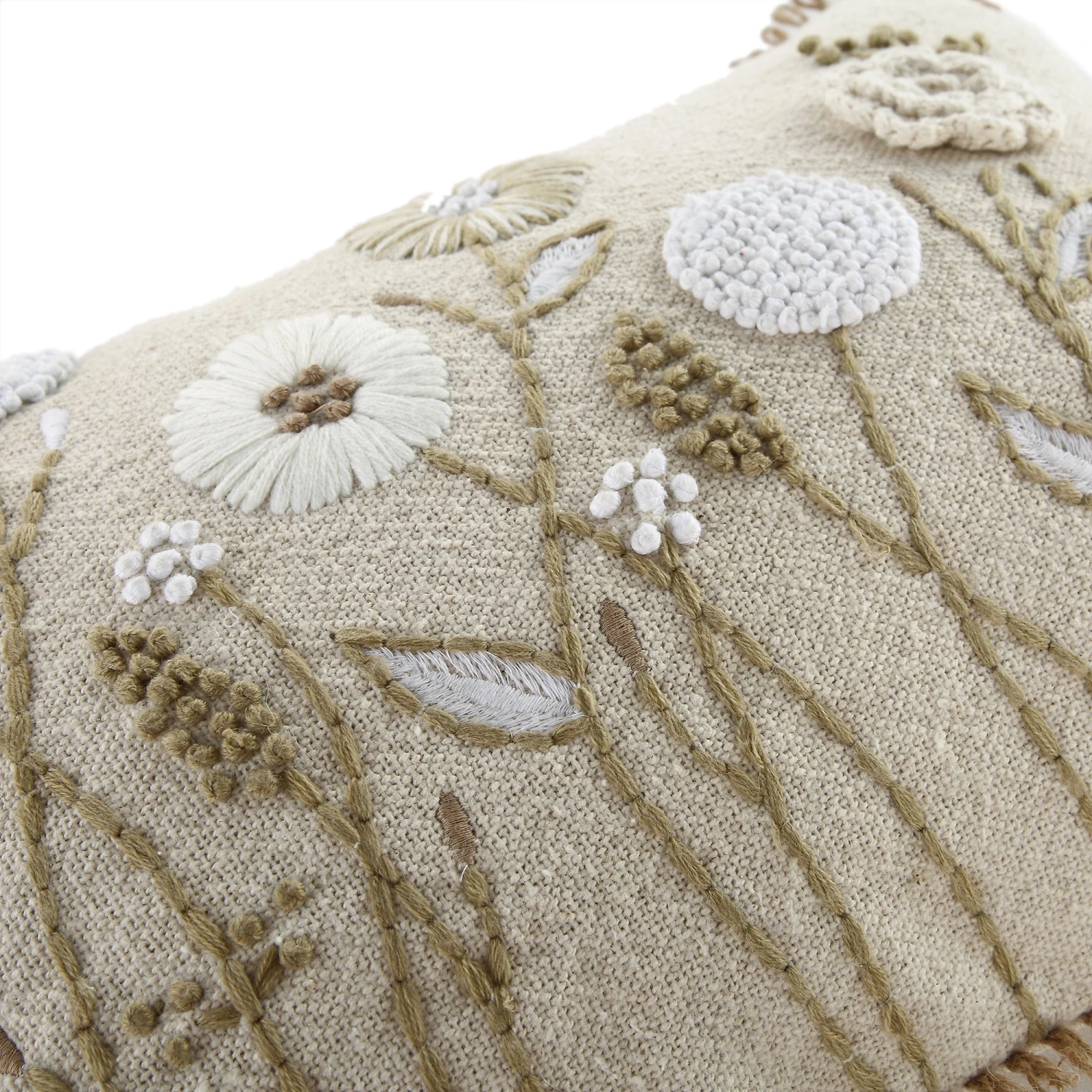 Delilah Rectangular Cushion β Hand Embroidered Crochet Flowers & Jute Lace Detail 2 Delilah Rectangular Cushion β Hand Embroidered Crochet Flowers & Jute Lace Detail - Image 2