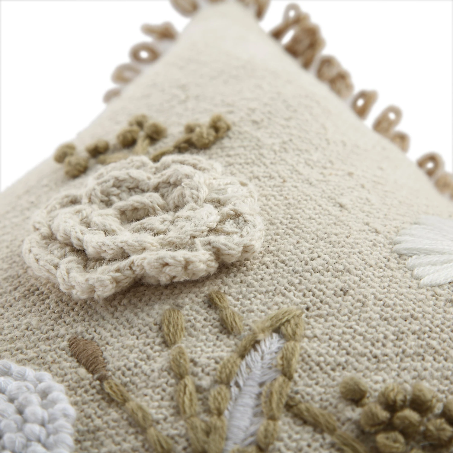 Delilah Rectangular Cushion β Hand Embroidered Crochet Flowers & Jute Lace Detail 3 Delilah Rectangular Cushion β Hand Embroidered Crochet Flowers & Jute Lace Detail - Image 3