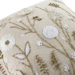 Delilah Floral Crochet Jute Lace Hand Embroidered Cotton Slub Square Cushion - 45x45cm -Daals Store HW CUSH DELILAH45 detail3