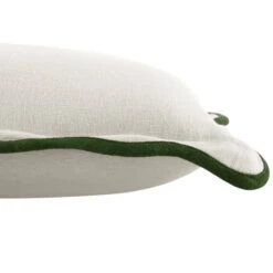 Evie Linen Scalloped Rectangular Cushion – Cream with Cedar Green Contrast Trim -Daals Store HW CUSH EVIELINEN GREEN35 detail2