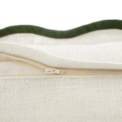 Evie Linen Scalloped Rectangular Cushion – Cream with Cedar Green Contrast Trim -Daals Store HW CUSH EVIELINEN GREEN35 detail3