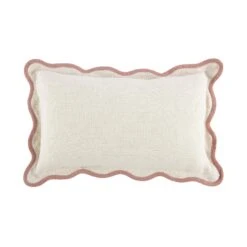 Evie Linen Dusky Pink Scalloped Edge Rectangular Cushion - 35x50cm Natural Linen -Daals Store HW CUSH EVIELINEN PINK35 WB1