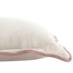Evie Natural Linen with Dusky Pink Scalloped Trim – Square 50x50cm Decorative Cushion -Daals Store HW CUSH EVIELINEN PINK50 detail1