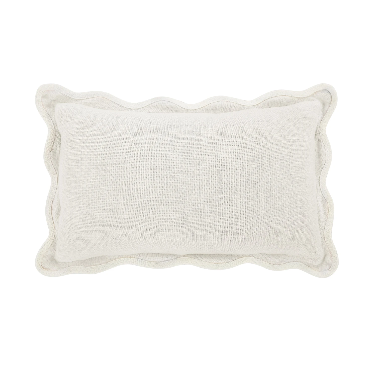 Evie Powder White Linen Cushion with Butterscotch Scalloped Trim - 35x50cm Rectangular 1 Evie Powder White Linen Cushion with Butterscotch Scalloped Trim - 35x50cm Rectangular