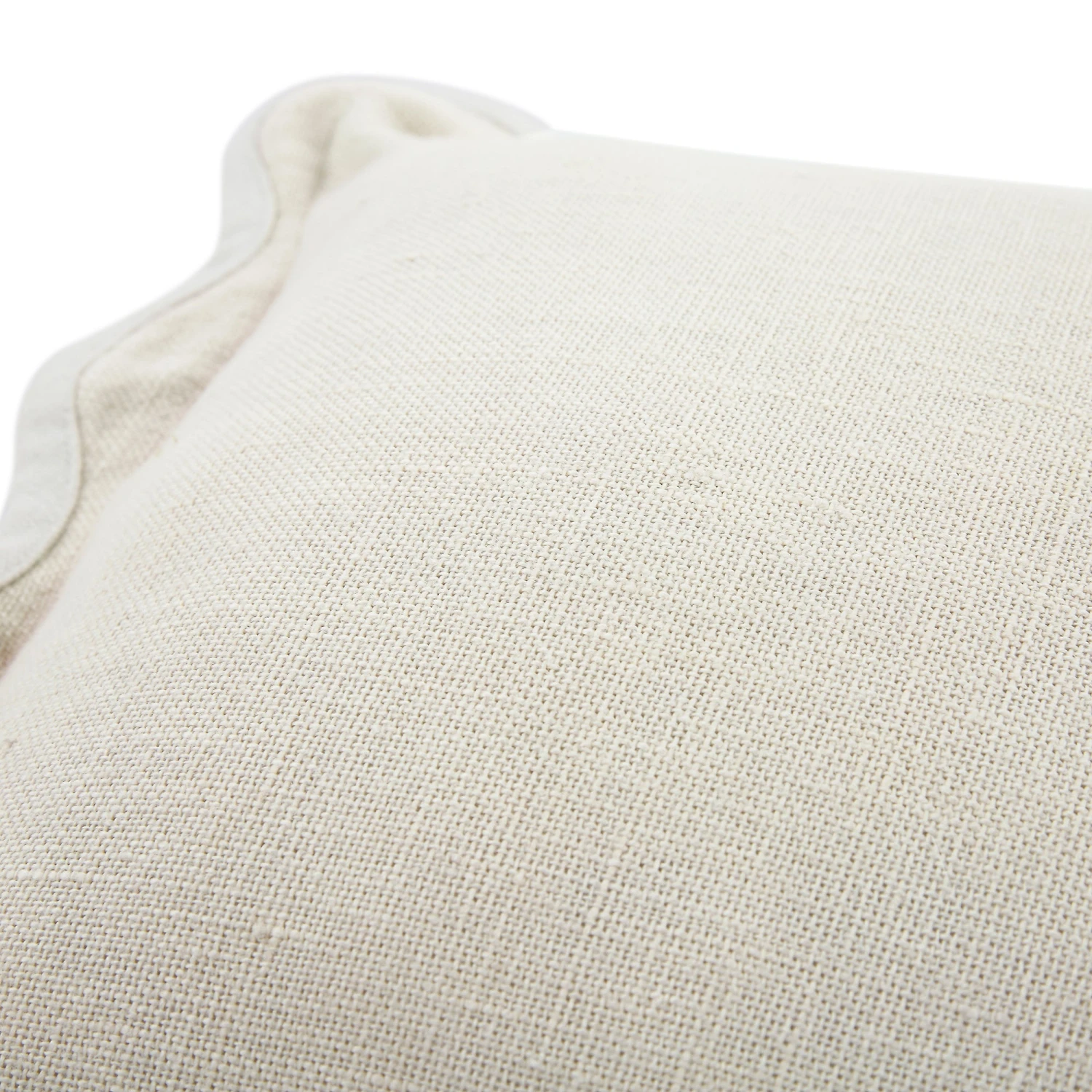 Evie Powder White Linen Cushion with Butterscotch Scalloped Trim - 35x50cm Rectangular 4 Evie Powder White Linen Cushion with Butterscotch Scalloped Trim - 35x50cm Rectangular - Image 4