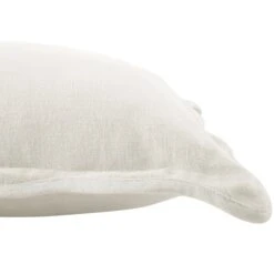 Evie Powder White Scalloped Square Cushion – 100% Natural Linen Decorative Pillow -Daals Store HW CUSH EVIELINEN WHITE50 detail1