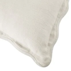 Evie Powder White Scalloped Square Cushion – 100% Natural Linen Decorative Pillow -Daals Store HW CUSH EVIELINEN WHITE50 detail2