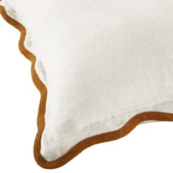 Evie Linen Butterscotch Scalloped Square Cushion – Cream Linen Decorative 50x50 Pillow -Daals Store HW CUSH EVIELINEN YELLOW50 detail2