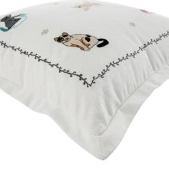Whimsical Animals Feline Fine Hand Embroidered Cotton Slub Cushion - 50x50 Decorative Cat Pillow -Daals Store HW CUSH FELINE detail2