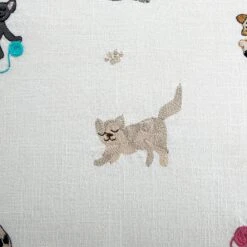 Whimsical Animals Feline Fine Hand Embroidered Cotton Slub Cushion - 50x50 Decorative Cat Pillow -Daals Store HW CUSH FELINE detail3