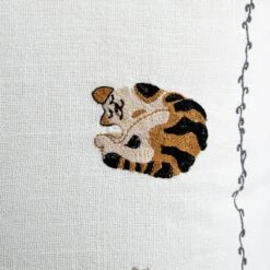 Whimsical Animals Feline Fine Hand Embroidered Cotton Slub Cushion - 50x50 Decorative Cat Pillow -Daals Store HW CUSH FELINE detail5