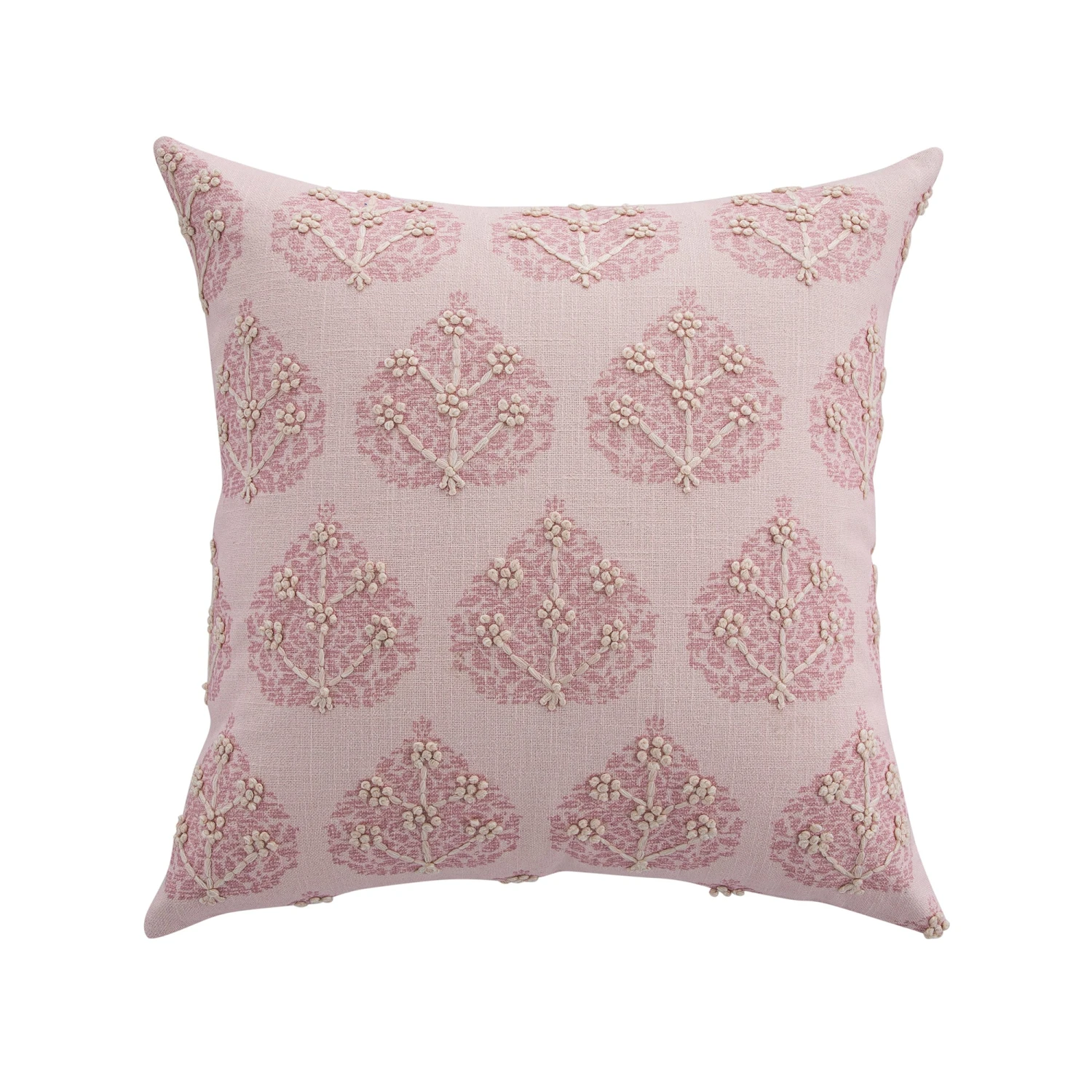 Florence Grove Soft Pink & White Floral β Printed & Embroidered Cotton Slub Square Cushion 1 Florence Grove Soft Pink & White Floral β Printed & Embroidered Cotton Slub Square Cushion