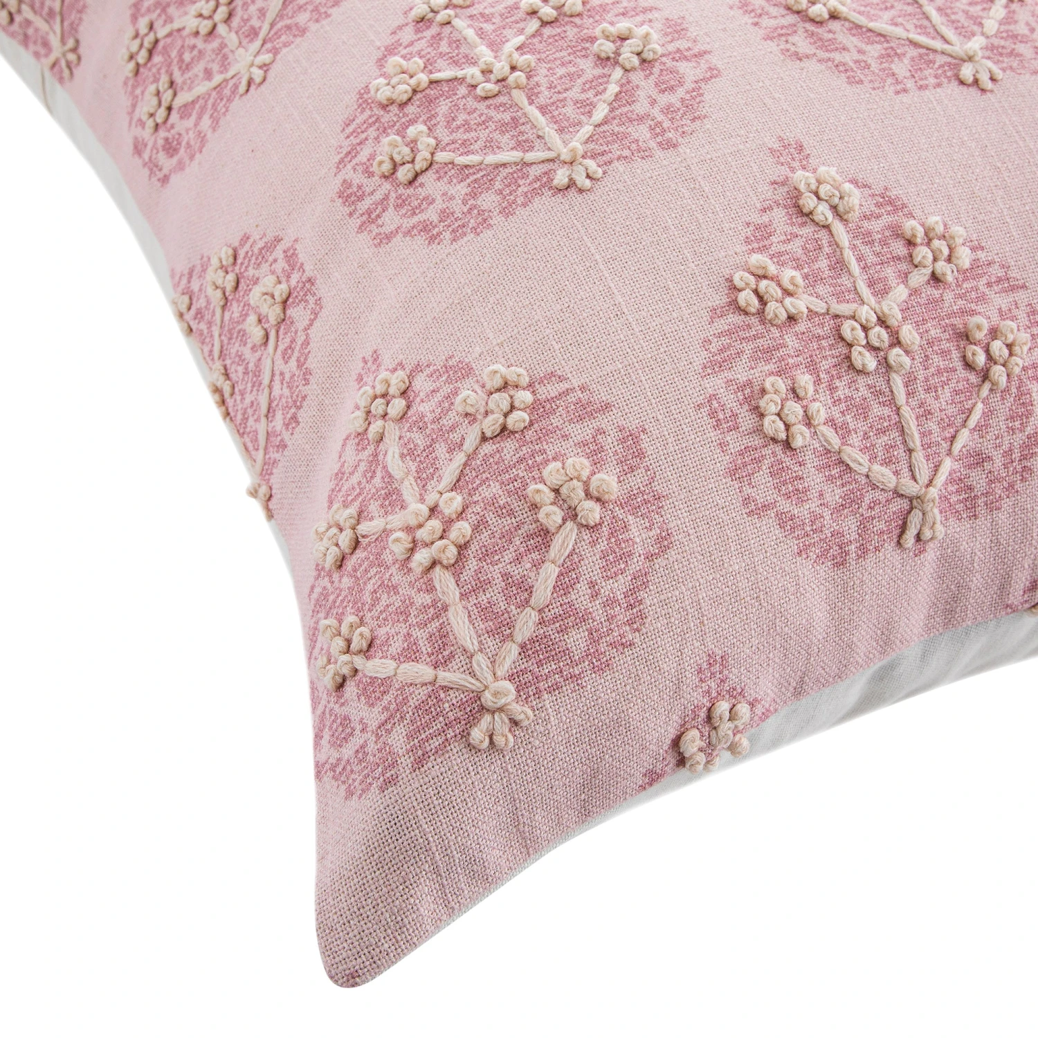 Florence Grove Soft Pink & White Floral β Printed & Embroidered Cotton Slub Square Cushion 2 Florence Grove Soft Pink & White Floral β Printed & Embroidered Cotton Slub Square Cushion - Image 2