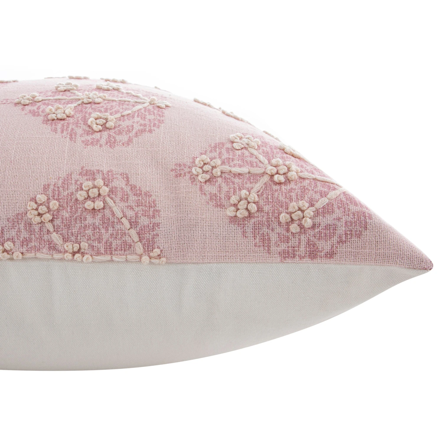 Florence Grove Soft Pink & White Floral β Printed & Embroidered Cotton Slub Square Cushion 4 Florence Grove Soft Pink & White Floral β Printed & Embroidered Cotton Slub Square Cushion - Image 4