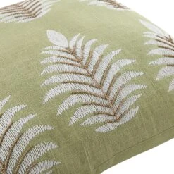 Vine Collection Apple Green Palms Hand Embroidered Beaded Cushion with Tassels -Daals Store HW CUSH GREENPALMS45 detail3