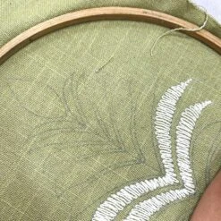 Vine Collection Apple Green Palms Hand Embroidered Beaded Cushion with Tassels -Daals Store HW CUSH GREENPALMS45 detail5
