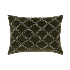Greta Beaded Moss Green Cotton Velvet Cushion – Luxe Collection Hand-Beaded Lumbar Pillow -Daals Store HW CUSH GRETA30 WB1