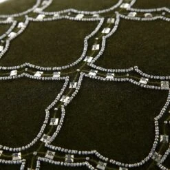 Greta Beaded Moss Green Cotton Velvet Cushion – Luxe Collection Hand-Beaded Lumbar Pillow -Daals Store HW CUSH GRETA30 detail4