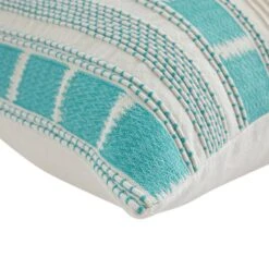 Hattie Blue Embroidered 100% Linen Cushion – White and Blue Textured Couching Stitch Handmade Pillow -Daals Store HW CUSH HATTIE BLUE detail3