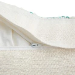 Hattie Blue Embroidered 100% Linen Cushion – White and Blue Textured Couching Stitch Handmade Pillow -Daals Store HW CUSH HATTIE BLUE detail4