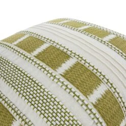 Hattie Green Textured Linear Embroidered 100% Linen Cushion - 50x50cm White Decorative Pillow -Daals Store HW CUSH HATTIE GREEN detail1
