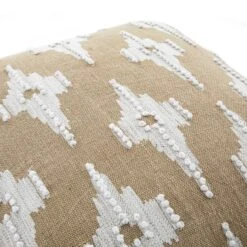 Mahika Ikat Dark Beige Linen Cushion – Handmade French Knot Embroidered Square Pillow -Daals Store HW CUSH IKAT MAHIKA BEIGE detail1