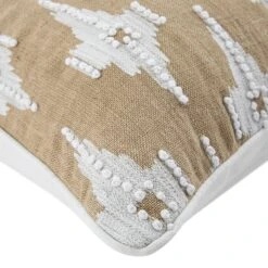 Mahika Ikat Dark Beige Linen Cushion – Handmade French Knot Embroidered Square Pillow -Daals Store HW CUSH IKAT MAHIKA BEIGE detail3