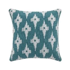 Mahika Ikat Blue French Knot Linen Cushion – 50x50cm Handmade Decorative Throw Pillow