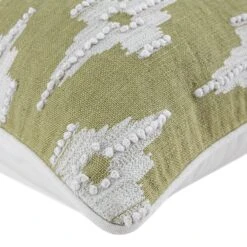 Mahika Sage Green Ikat Linen Cushion β French Knot and Couching Stitch Handmade Pillow 9 Mahika Sage Green Ikat Linen Cushion β French Knot and Couching Stitch Handmade Pillow -Daals Store HW CUSH IKAT MAHIKA GREEN detail2