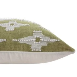 Mahika Sage Green Ikat Linen Cushion β French Knot and Couching Stitch Handmade Pillow 10 Mahika Sage Green Ikat Linen Cushion β French Knot and Couching Stitch Handmade Pillow -Daals Store HW CUSH IKAT MAHIKA GREEN detail3