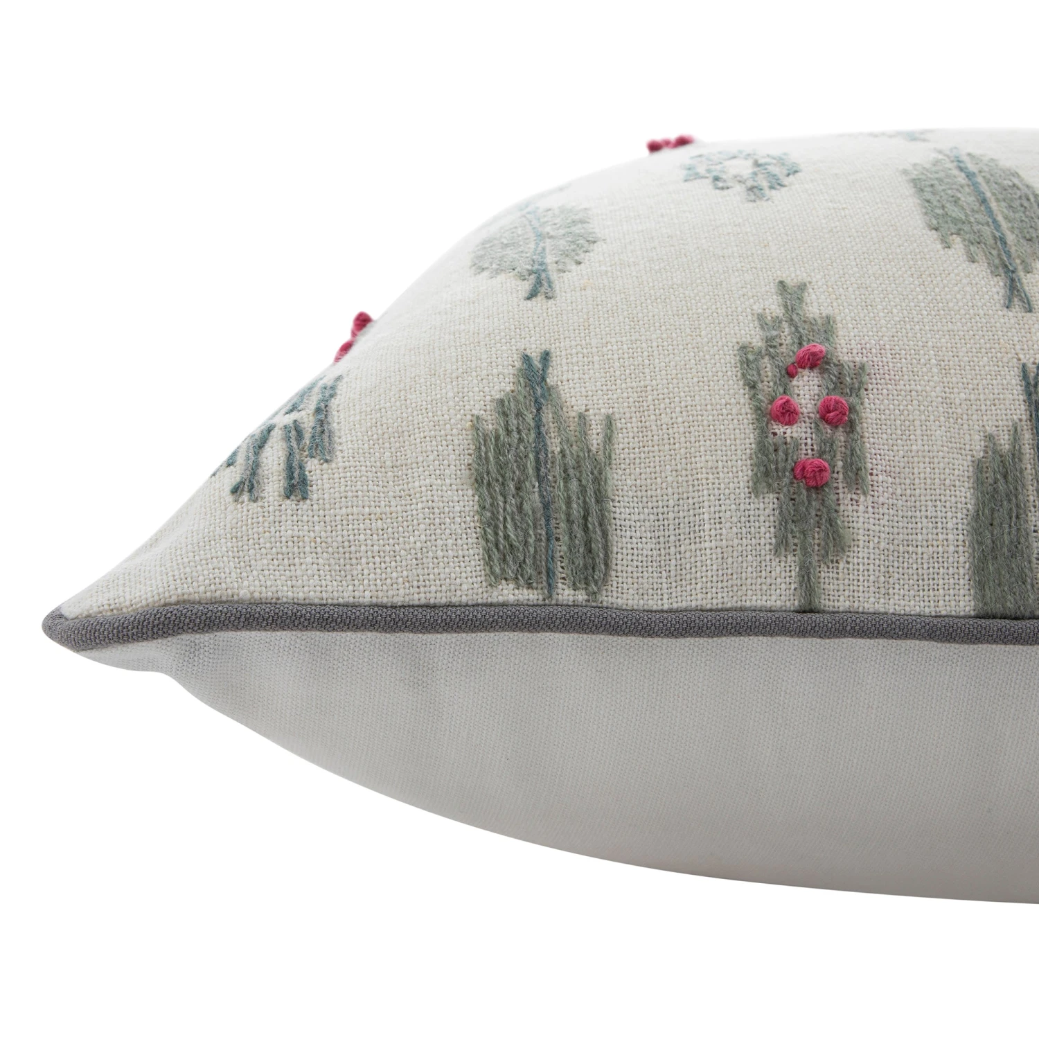 Patola Ikat Slate Blue And Pink French Knot Linen Cushion 3 Patola Ikat Slate Blue And Pink French Knot Linen Cushion - Image 3