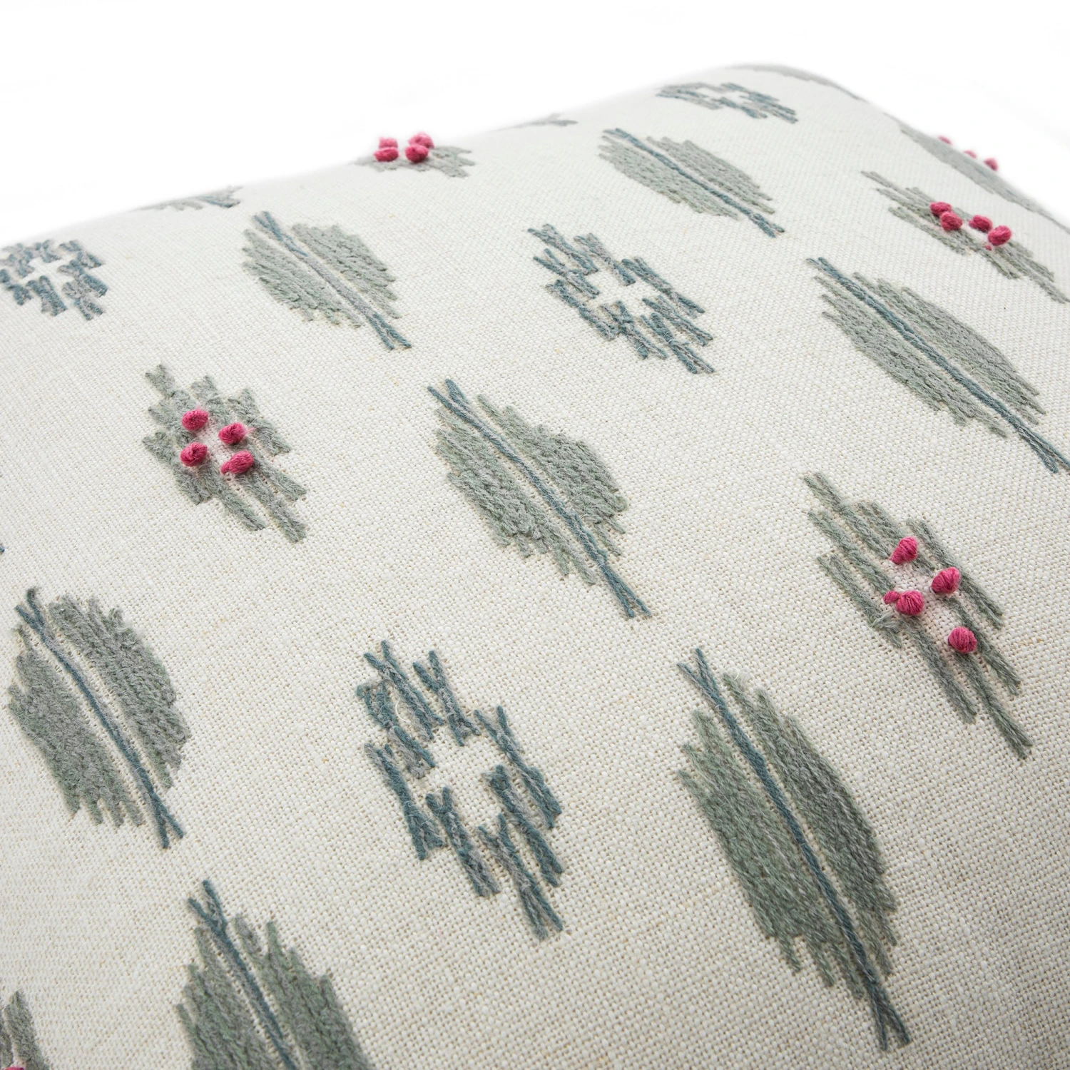 Patola Ikat Slate Blue And Pink French Knot Linen Cushion 4 Patola Ikat Slate Blue And Pink French Knot Linen Cushion - Image 4