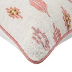 Patola Ikat Pink & Yellow French Knot Linen Cushion - 50x50 Decorative Throw Pillow -Daals Store HW CUSH IKAT PATOLA PINKYEL detail1