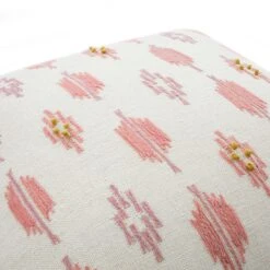 Patola Ikat Pink & Yellow French Knot Linen Cushion - 50x50 Decorative Throw Pillow -Daals Store HW CUSH IKAT PATOLA PINKYEL detail2