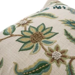 Flora & Fauna Jacobean Oasis Natural Cream – Hand Embroidered Bird & Floral Motif Luxury Cushion -Daals Store HW CUSH JACOOASIS detail2