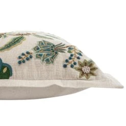 Flora & Fauna Jacobean Oasis Natural Cream – Hand Embroidered Bird & Floral Motif Luxury Cushion -Daals Store HW CUSH JACOOASIS detail3