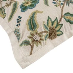 Flora & Fauna Jacobean Oasis Natural Cream – Hand Embroidered Bird & Floral Motif Luxury Cushion -Daals Store HW CUSH JACOOASIS detail4