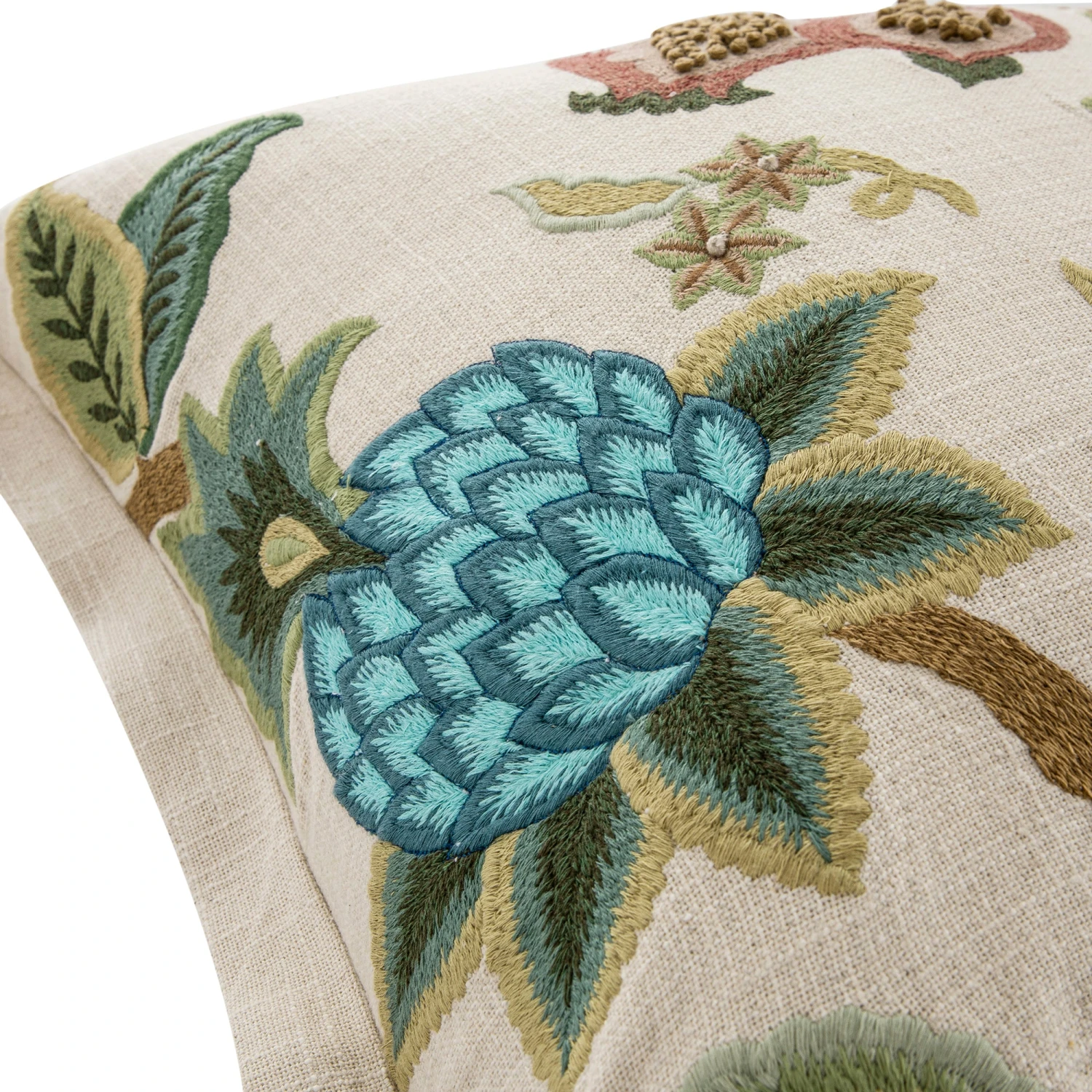 Flora & Fauna Hand Embroidered Jacobean Pomegranate Cushion 2 Flora & Fauna Hand Embroidered Jacobean Pomegranate Cushion - Image 2