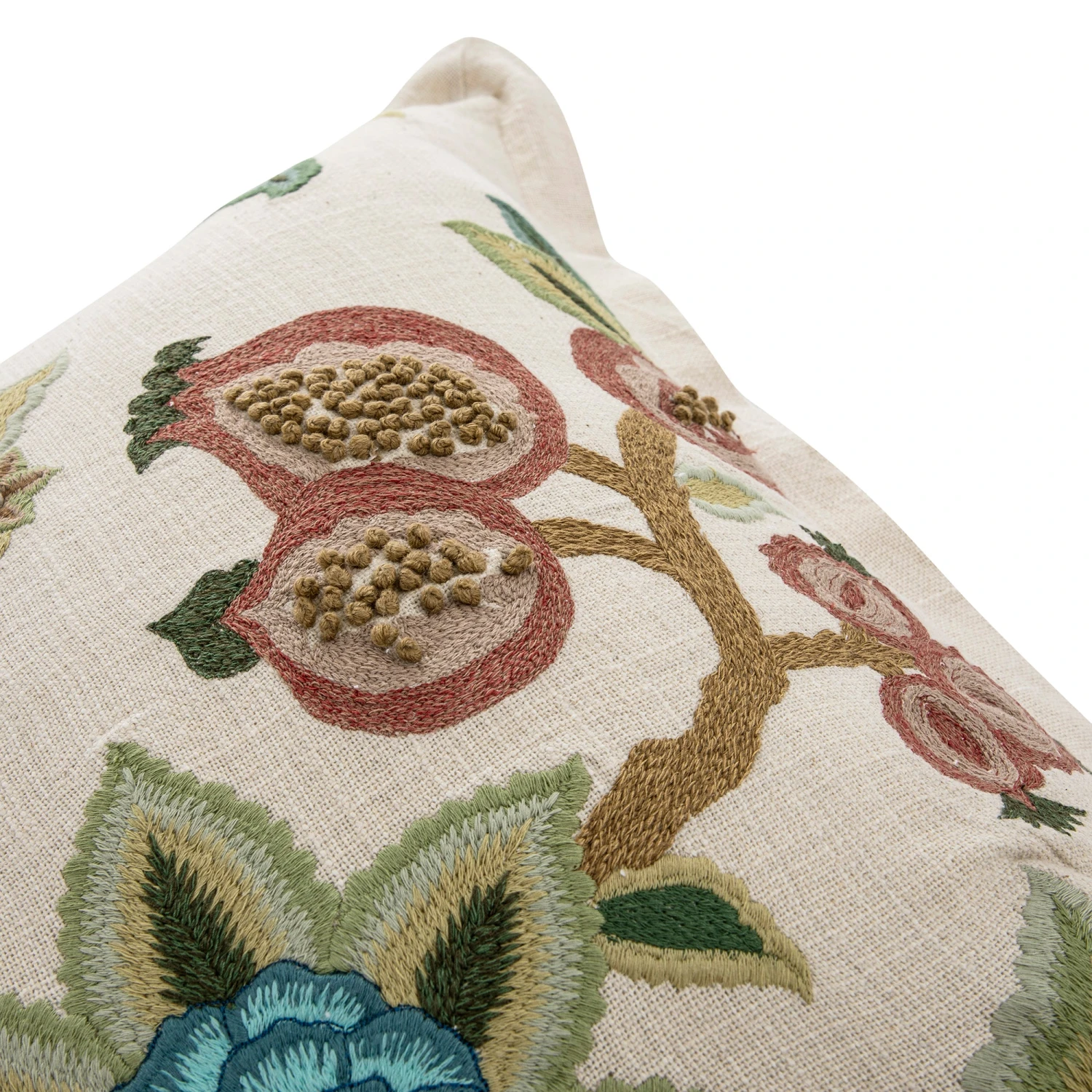 Flora & Fauna Hand Embroidered Jacobean Pomegranate Cushion 3 Flora & Fauna Hand Embroidered Jacobean Pomegranate Cushion - Image 3