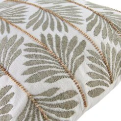 Vine Collection Japonica White Cotton Slub Cushion – Hand Embroidered Leaf & Wooden Bead Detail with Tassels -Daals Store HW CUSH JAPONICA45 detail3