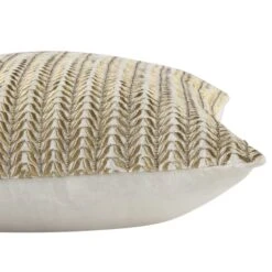 Luxe Collection Jasmine Pearl White Velvet Cushion – Hand-Beaded Golden Leaf Detail -Daals Store HW CUSH JASMINE45 detail1