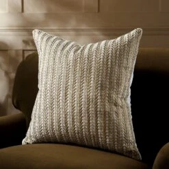 Luxe Collection Jasmine Pearl White Velvet Cushion – Hand-Beaded Golden Leaf Detail
